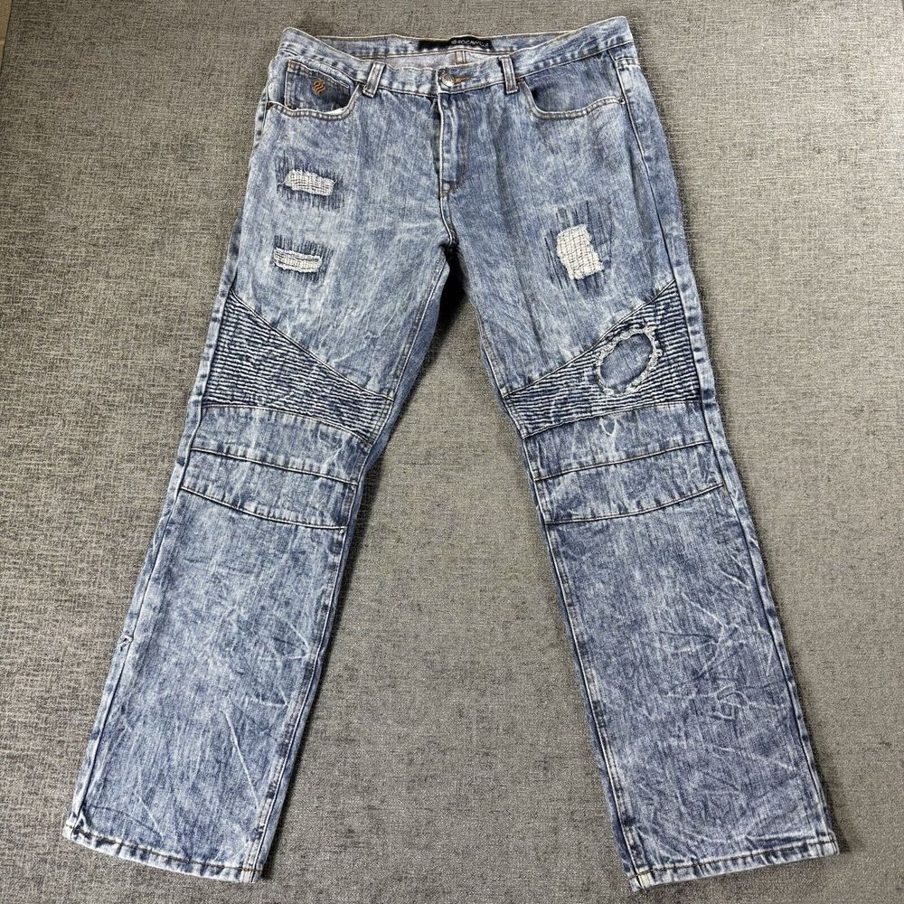 Rocawear Mens Jeans Size 38x32 Distressed Blue Denim Light Wash Y2K